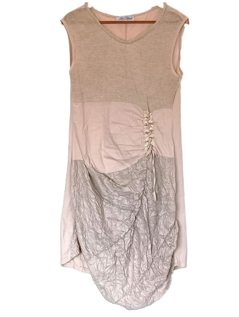 Vintage Zone Bleue Beige Mixed-Texture Sleeveless Dress Y2K T4